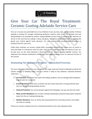 Give Your Car The Royal Treatment: Ceramic Coating Adelaide Service Care