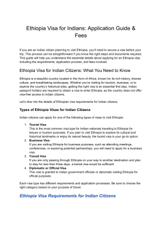 Visa Requirements for Indian Citizens Traveling to Ethiopia | Visaroot