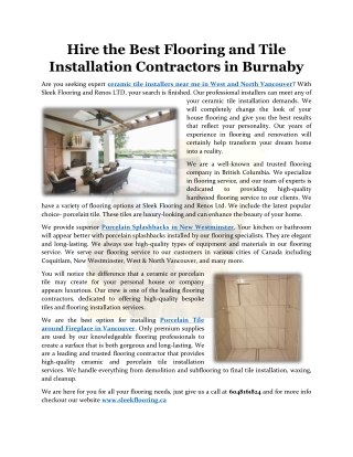 Hire the Best Flooring and Tile Installation Contractors in Burnaby