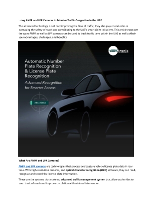 Using ANPR and LPR Cameras to Monitor Traffic Congestion in the UAE