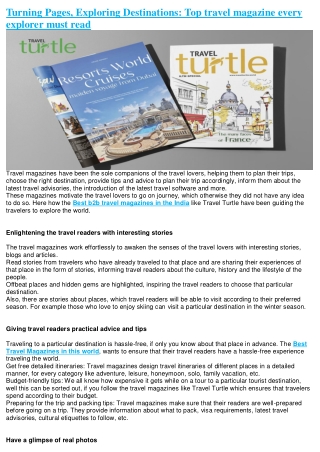 Turning Pages, Exploring Destinations Top travel magazine every explorer must read