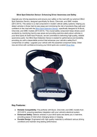 Blind Spot Detection Sensor_ Enhancing Driver Awareness and Safety