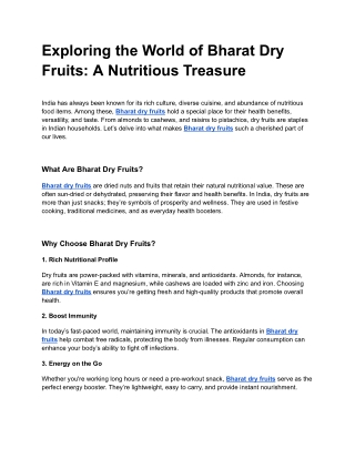 Exploring the World of Bharat Dry Fruits_ A Nutritious Treasure