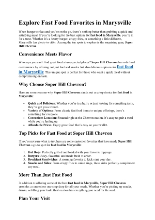 Explore Fast Food Favorites in Marysville