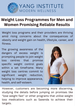 Weight Loss Programmes for Men and Women Promising Reliable Results