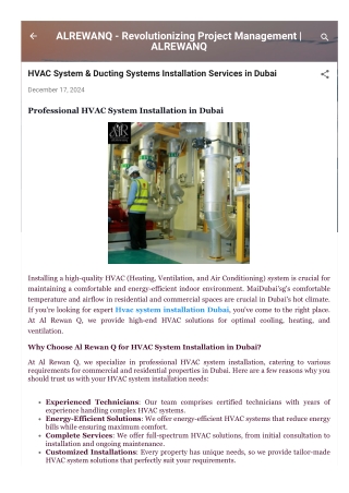 HVAC System & Ducting Systems Installation Services in Dubai