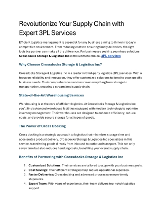Why Crossdocks Storage & Logistics Inc Is the Ideal 3PL Partner