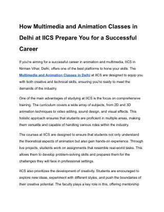 How Multimedia and Animation Classes in Delhi at IICS Prepare You for a Successful Career