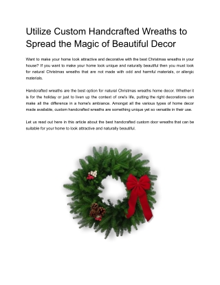 Utilize Custom Handcrafted Wreaths to Spread the Magic of Beautiful Decor