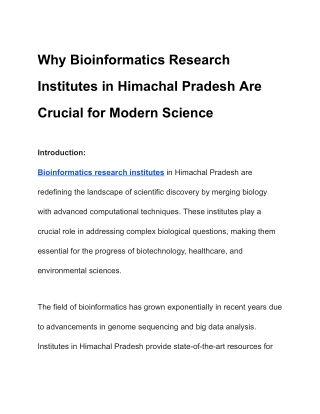 Advancing Science Through Bioinformatics in Himachal