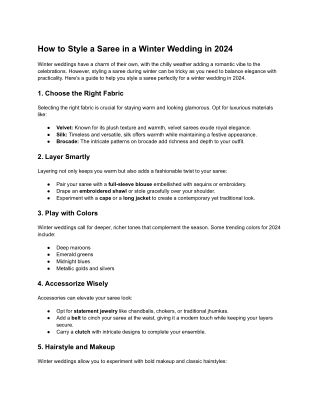 How to Style a Saree in a Winter Wedding in 2024