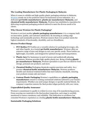 Plastic jar supplier Malaysia