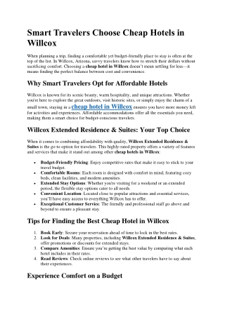 Smart Travelers Choose Cheap Hotels in Willcox