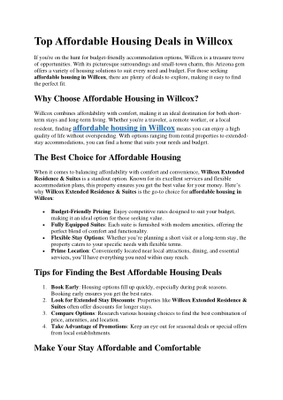 Top Affordable Housing Deals in Willcox