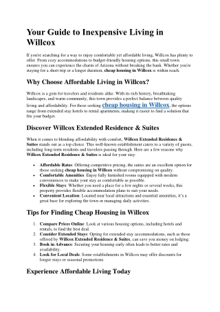 Your Guide to Inexpensive Living in Willcox