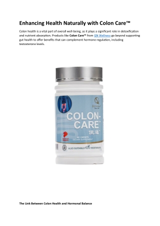 Enhancing Health Naturally with Colon Care