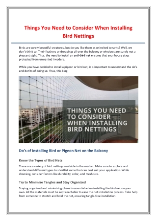 Things You Need to Consider When Installing Bird Nettings