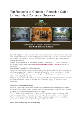 Top Reasons to Choose a Pondside Cabin for Your Next Romantic Getaway