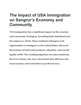 USA Immigration: Transforming Sangrur’s Future