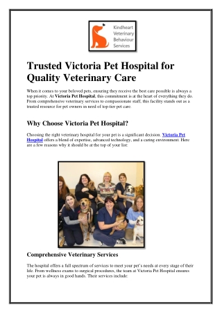 Trusted Victoria Pet Hospital for Quality Veterinary Care