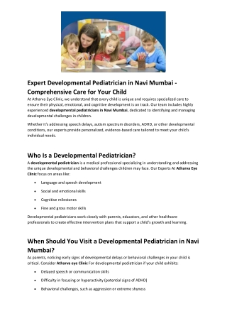 Developmental Pediatrician In Navi Mumbai