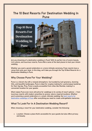 The 10 Best Resorts For Destination Wedding In Pun1