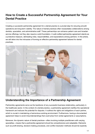 How to Create a Successful Partnership Agreement for Your Dental Practice