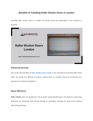 Benefits of Installing Roller Shutter Doors in London