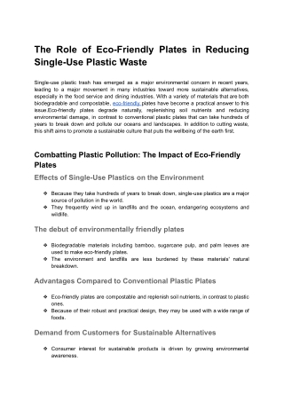 The Role of Eco-Friendly Plates in Reducing Single-Use Plastic Waste