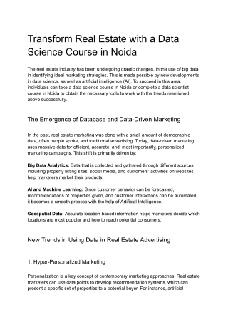 Transform Real Estate with a Data Science Course in Noida