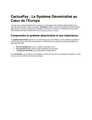 CactusPay Decentralised system in europe