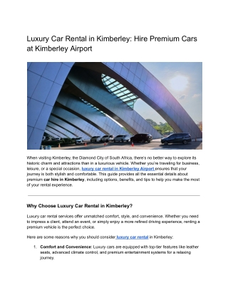 Luxury Car Rental in Kimberley_ Hire Premium Cars at Kimberley Airport