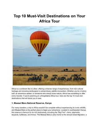 Top 10 Must-Visit Destinations on Your Africa Tour
