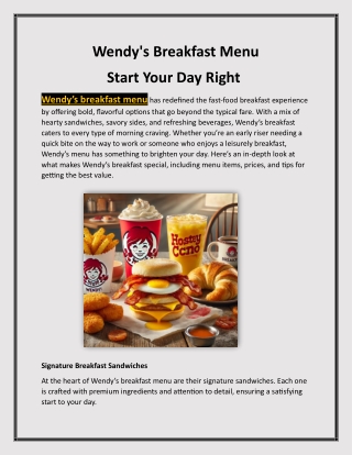 Wendy's Breakfast Menu Start Your Day Right