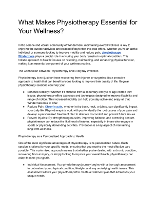 What Makes Physiotherapy Essential for Your Wellness