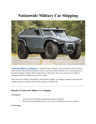 Nationwide Military Car Shipping