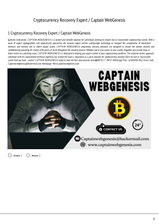 Cryptocurrency Recovery Expert / Captain WebGenesis
