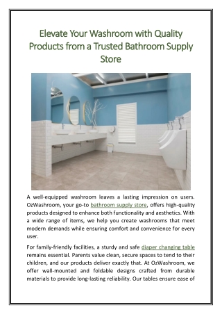 Elevate Your Washroom with Quality Products from a Trusted Bathroom Supply Store