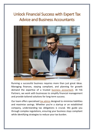 Unlock Financial Success with Expert Tax Advice and Business Accountants