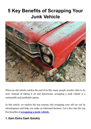 5 Key Benefits of Scrapping Your Junk Vehicle