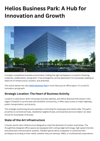 Helios Business Park A Hub for Innovation and Growth