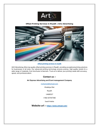 Offset Printing Services in Riyadh | Artx Advertising