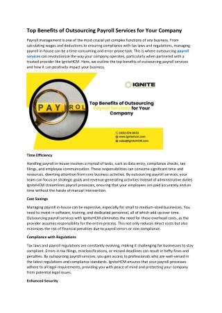 Top Benefits of Outsourcing Payroll Services for Your Company