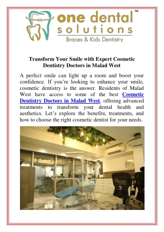Transform Your Smile with Expert Cosmetic Dentistry Doctors in Malad West