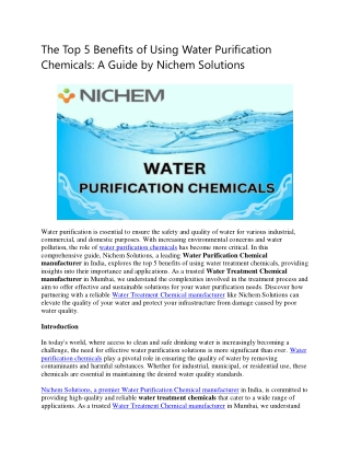 The Top 5 Benefits of Using Water Purification Chemicals