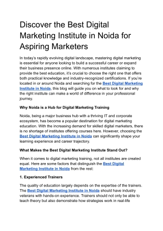 Discover the Best Digital Marketing Institute in Noida for Aspiring Marketers