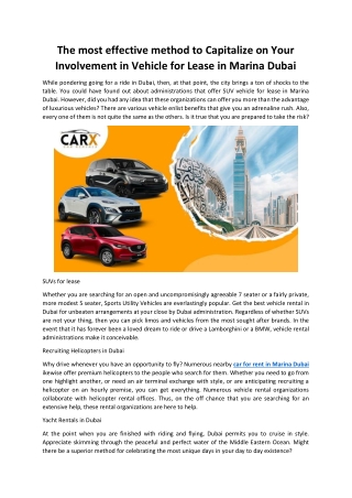 The most effective method to Capitalize on Your Involvement in Vehicle for Lease