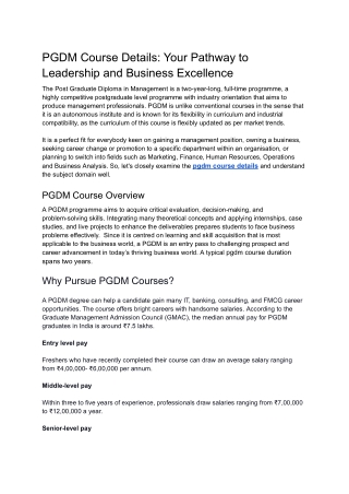 Explore PGDM Course Details at NICMAR Delhi-NCR: Your Path to Management Excelle