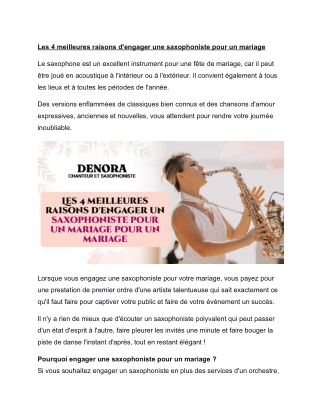 Les 4 Meilleures Raisons d’engager une Saxophoniste Pour un Mariage