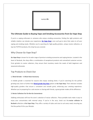 The Ultimate Guide to Buying Vape and Smoking Accessories from Go Vape Stop